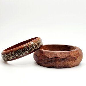 Pair of Wood Bangles; Lacquered Wood Bangle w/Crushed Mother of Pearl Inlay